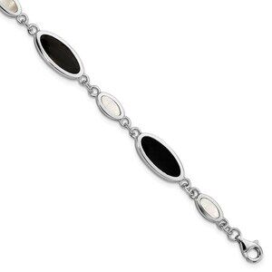 925 Sterling Silver Genuine RH-plated Onyx & Mother of Pearl Bracelet
